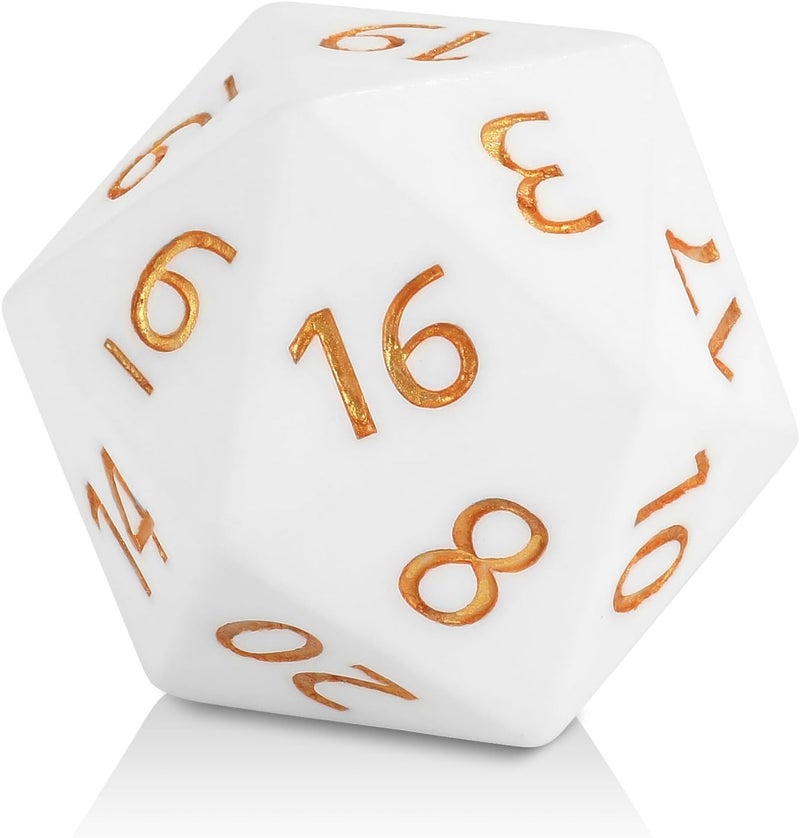 CSITORWWE 55mm Giant D20 Dice,20 Sided Resin Dice with Velvet Pouch, Titan Polyhedral Dice for TTRPG Tabletop Gaming,Dungeon Masters,RPG Adventures(New White) - Image 1